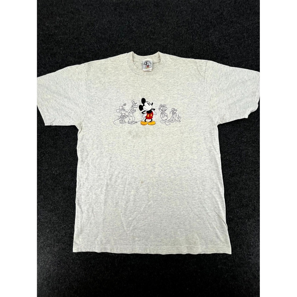 Vintage Disney 90s T Shirt Mens XL Heather Gray Mickey Mouse Embroidered Cotton
